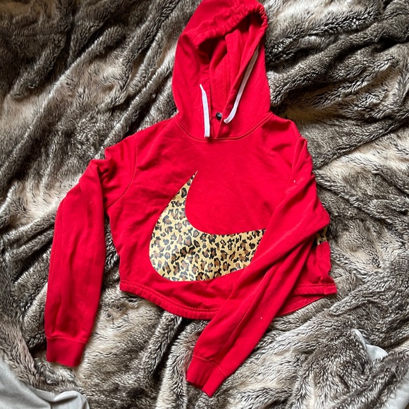 Nike Sz M Leopard Check Crop Hoodie - Picture 1 of 3